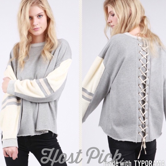 Tops - Last 1 ⬇️ Lace Up Sweatshirt w/ Velour Sleeve
